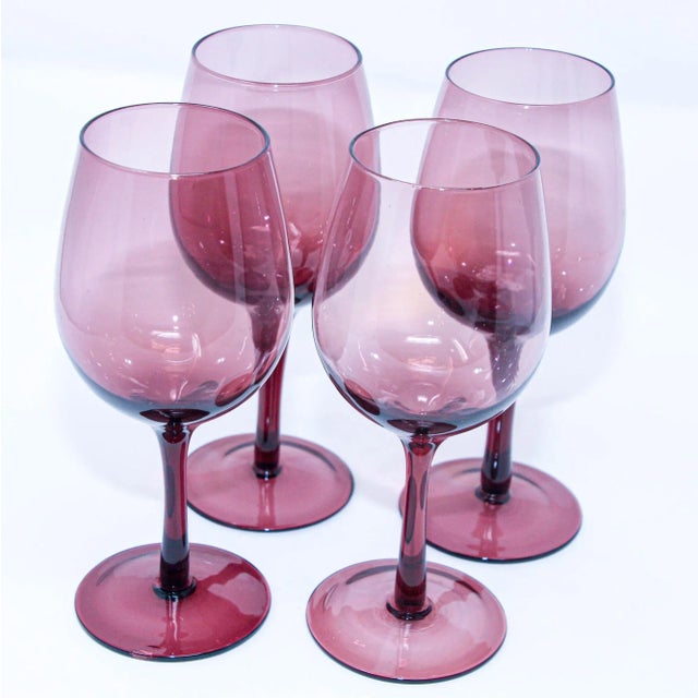 Amethyst Vintage French Amethyst Purple Hand-Blown Wine Glasses, Set of 4, Circa 1980 For Sale - Image 8 of 13