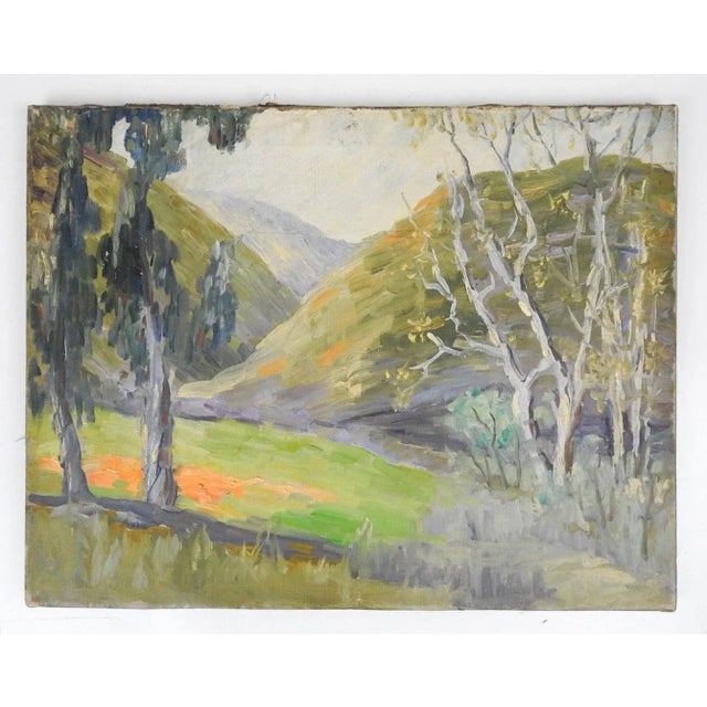 Textile Vintage Plein Air Impressionist Hilly Landscape Painting For Sale - Image 7 of 7