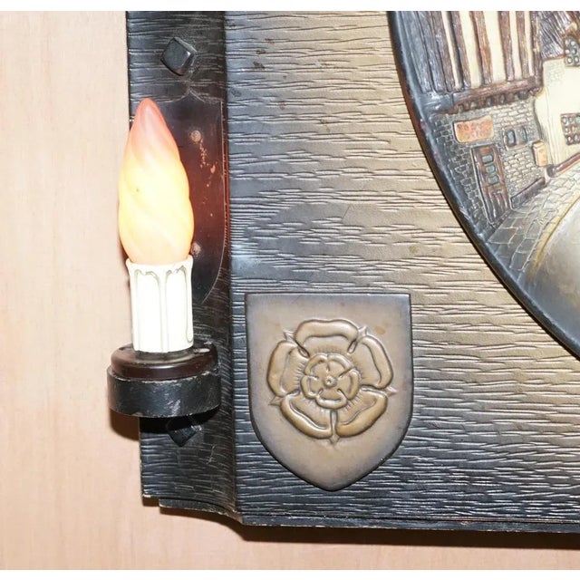 Animal Skin Wall Hanging Clock Depicting a Village Scene, 1950s For Sale - Image 7 of 16