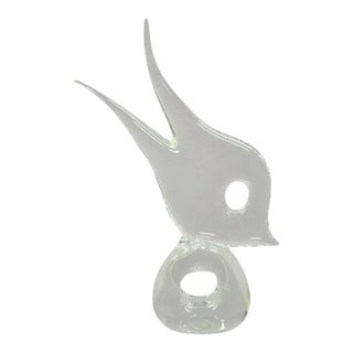 Vintage Italian Crystal Glass 16" Abstract Fish Sculpture Statue Signed to Base For Sale