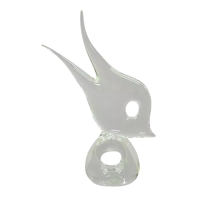 Vintage Italian Crystal Glass 16" Abstract Fish Sculpture Statue Signed to Base For Sale