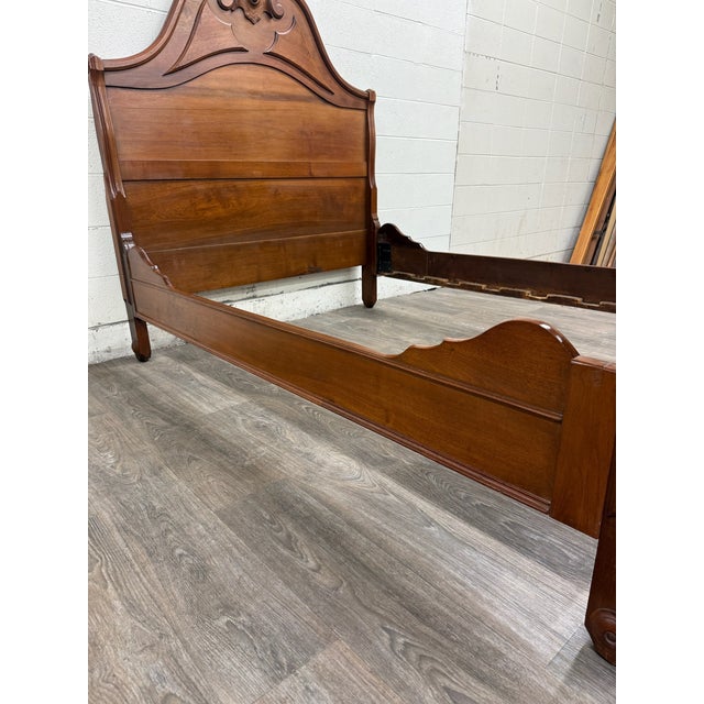 Wood Antique Full Size Late Victorian Carved Walnut Bed For Sale - Image 7 of 18