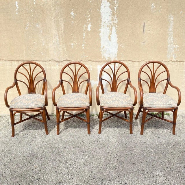 Hollywood Regency Late 20th Century Vintage Bentwood Rattan Hollywood Regency Fan Back Dining Chairs - Set of 4 For Sale - Image 3 of 12