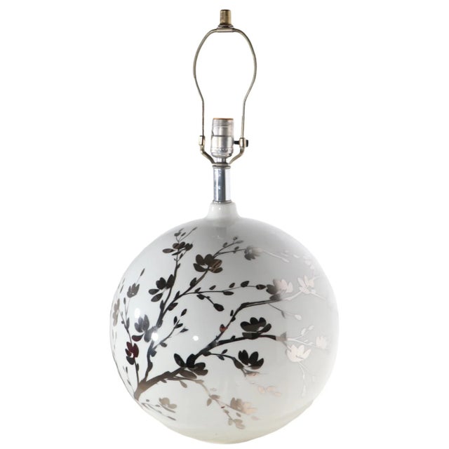 White Ceramic Ball Lamp With Silver Deposit Foliate Motif by Morris Greenspan For Sale - Image 9 of 13