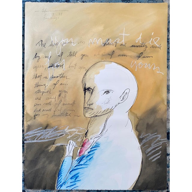 Gary Hansmann, Modern Figurative Surrealism Watercolor, Drawing - "You Must Die For Yours", 1988 For Sale