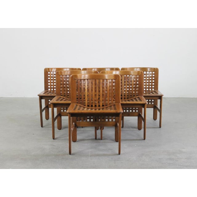 Set of six Transenna chairs in wood, designed by Titina Ammannati and Giampiero Vitelli and produced by Pozzi and Verga in...