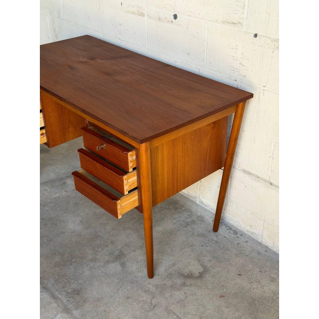 Vintage Danish Mid Century Modern Teak Writing Desk Vanity Scandinavian Modern For Sale - Image 9 of 10