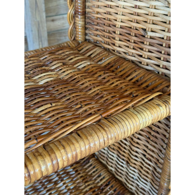 Wood Pair of Vintage Organic Modern Rattan Etagere Shelves With Braided Arch Detail For Sale - Image 7 of 12