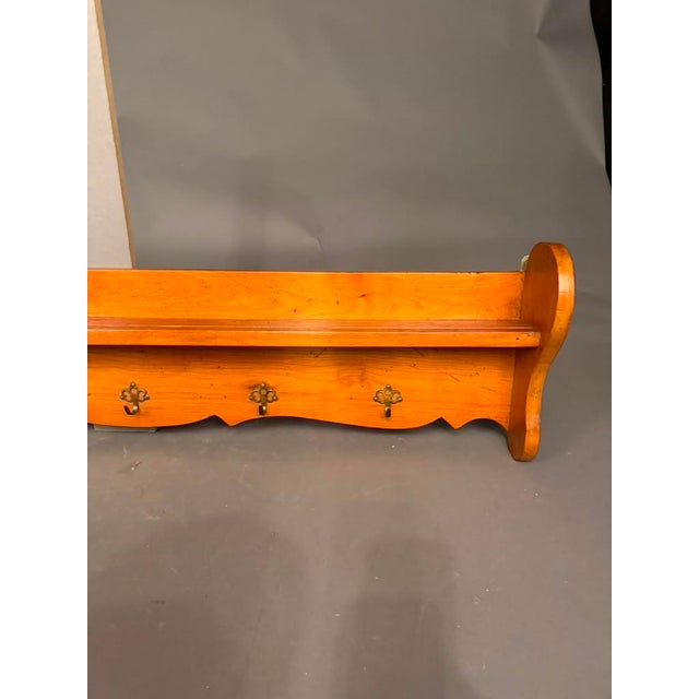 Wood French 19th Century Cherry Wall-Mounted Shelf With Five Bronze Hooks, Circa 1890 For Sale - Image 7 of 16