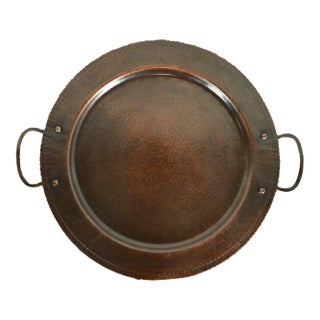 Roycroft Arts & Crafts Hammered Copper Large Handled Tray For Sale