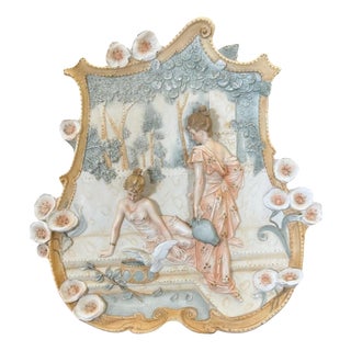 Art Nouveau Bisque Porcelain Classical Plaque For Sale