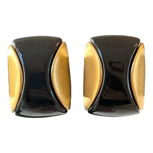 1980’s Givenchy Couture Faux Black Onyx Lucite Gold Plated Earrings - 2 Pieces