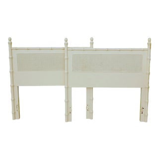 Vintage Faux Bamboo and Cane Creamy Pale Yellow Twin Size Headboards- a Pair For Sale