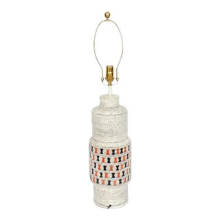 1950s Tall Aldo Londi for Bitossi Off White Pottery Table Lamp With Orange & Black For Sale