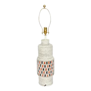 1950s Tall Aldo Londi for Bitossi Off White Pottery Table Lamp With Orange & Black