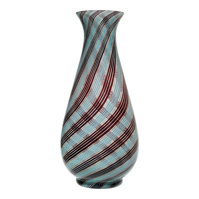 Dino Martens Murano Vintage Blue Black Copper Aventurine Italian Art Glass Centerpiece Flower Vase For Sale