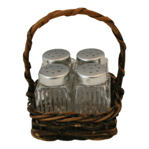Vintage WMF Germany Square Ribbed Glass Salt & Pepper Shakers in Wicker Basket 5 Piece Set