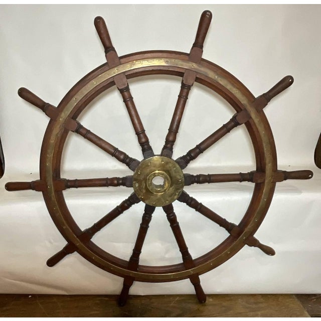 Brown Ships Wheel that is Six Feet Round For Sale - Image 8 of 9