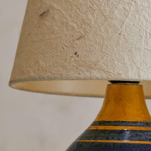 Mid 20th Century 1960s French Gilt Ceramic Table Lamp with Paper Shade by Georges Pelletier For Sale - Image 5 of 8