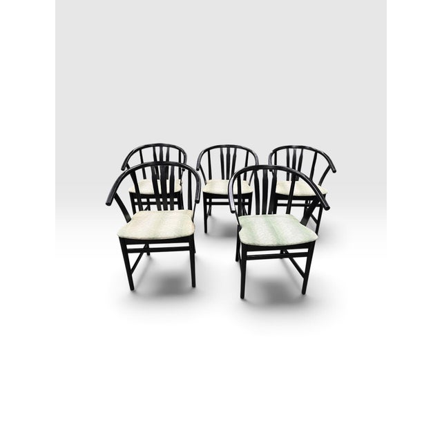 Set of Five Vintage Hungarian Black Lacquer Bentwood Armchairs For Sale - Image 9 of 12