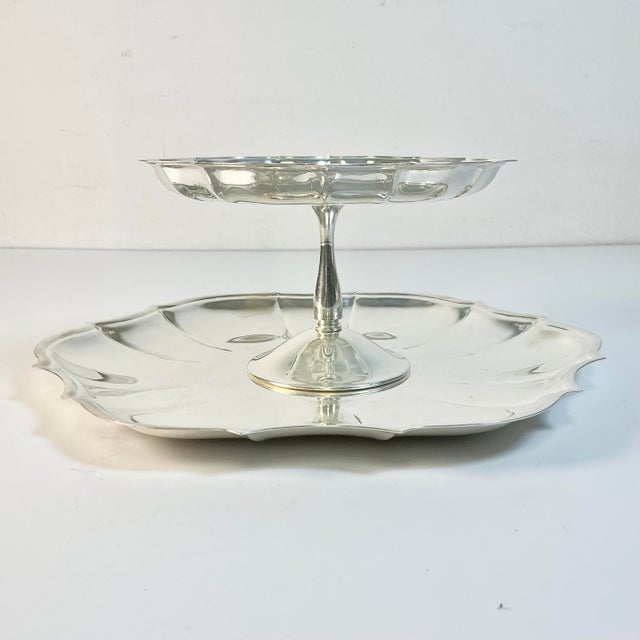 International Silver Mid 20th Century Hollywood Regency International Silverplate Two Tier Serving Compote and Tray - Set of 2 For Sale - Image 4 of 15