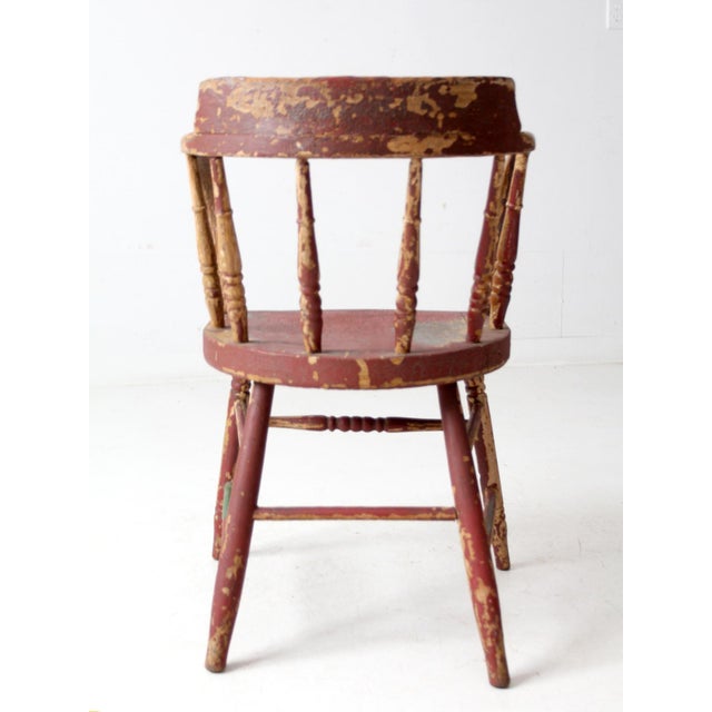 Wood Antique Red Painted Windsor Captain's Chair For Sale - Image 7 of 14