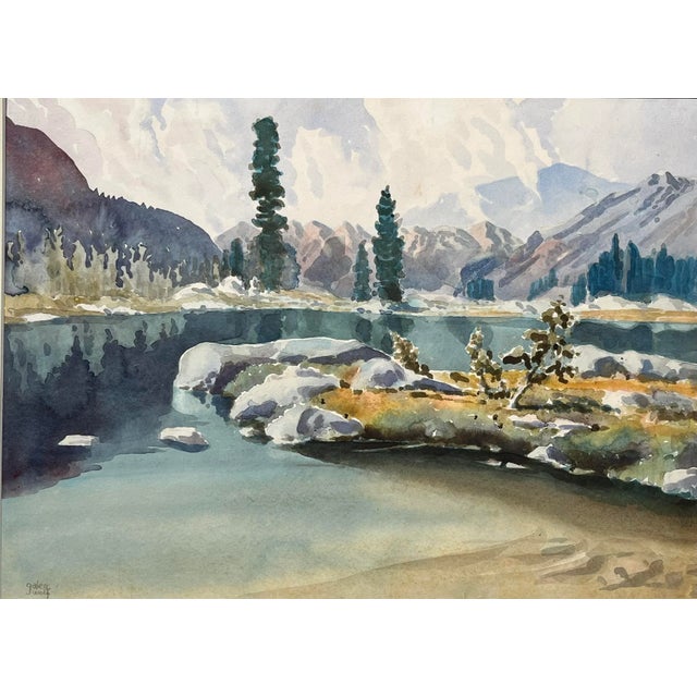Impressionist Vintage Original California Watercolor Painting of High Sierras Lake Evolution Pass by Galen Wolf For Sale - Image 3 of 7