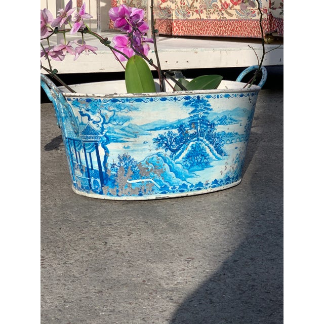 1980s Blue Tole French Style Chinoiserie Planter For Sale - Image 9 of 13