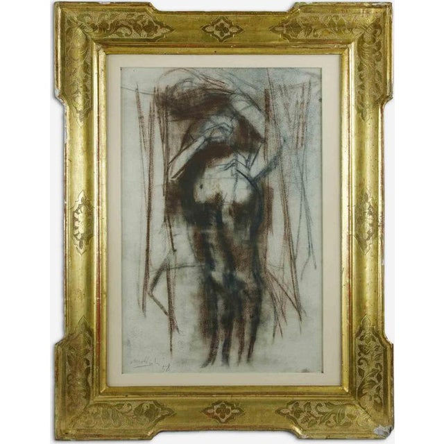 Carlo Mattioli, Nude, 1958, Pastel Drawing on Canvas, Framed For Sale