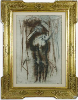 Carlo Mattioli, Nude, 1958, Pastel Drawing on Canvas, Framed