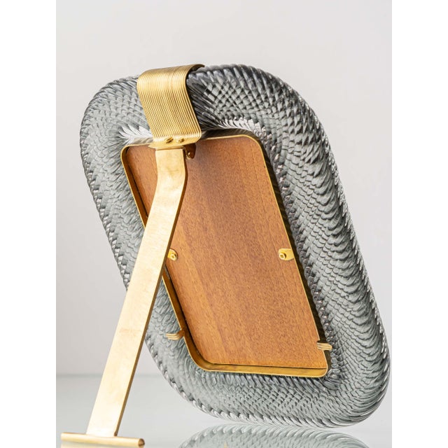 Murano Glass and Brass Picture Frame in Smoke Grey Fumé Torchon from Barovier & Toso For Sale - Image 14 of 15