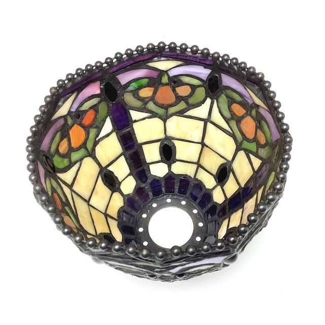 Victorian 1990s Tiffany Style Slag Glass Lamp Shade Multicolor With Marble Glass For Sale - Image 3 of 7