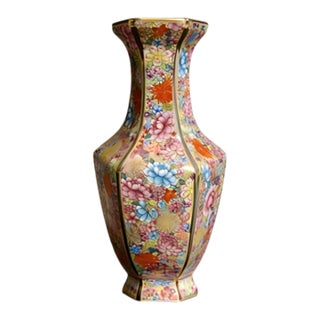 Chinese Ceramic Vase,Qianlong Marked Famille Rose Gold Drawing Porcelain Vase Hand Painted Flowers Pattern For Sale