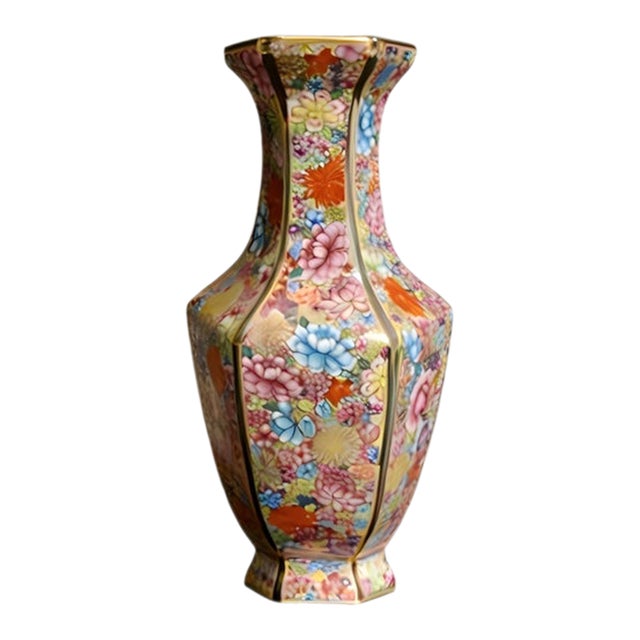 Chinese Ceramic Vase,Qianlong Marked Famille Rose Gold Drawing Porcelain Vase Hand Painted Flowers Pattern For Sale