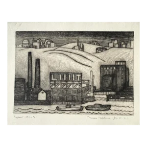 1927 Francesca Seulitrinic Industrial Cityscape Etching