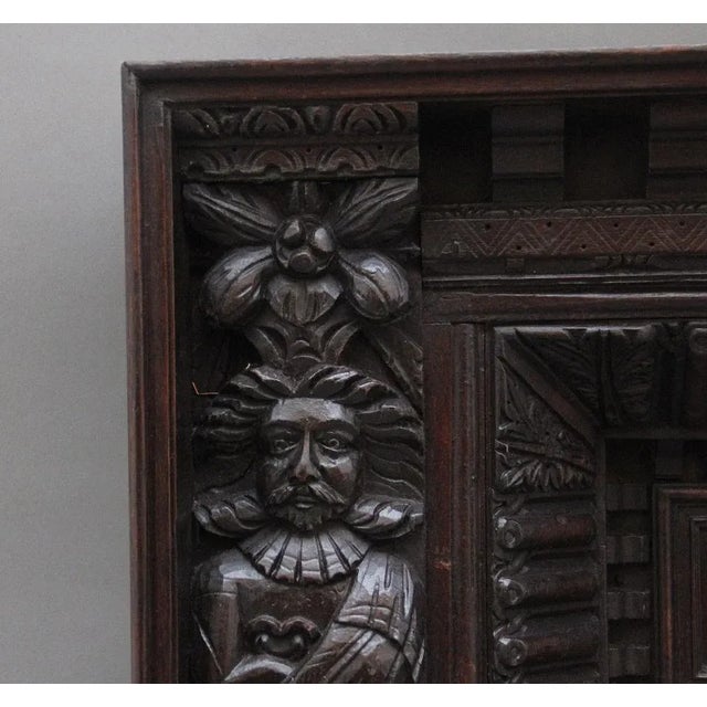 17th Century Carved Oak Overmantle, 1680s For Sale - Image 4 of 10