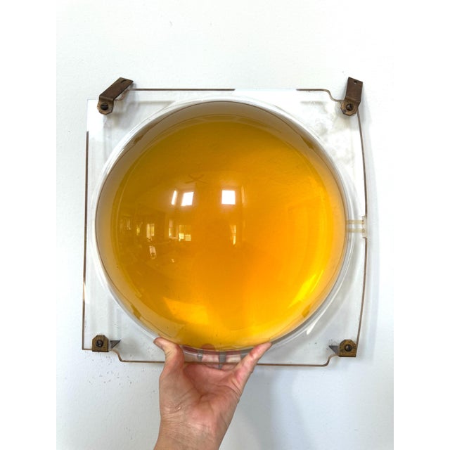 Amber Vintage Space Age Amber Lucite 13 Inch Bubble Dome Wall Sculpture Pop Art Panel For Sale - Image 8 of 13