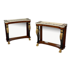 Pietto Bossi Attr, Scagliola Marble, Giltwood, Mirrored Consoles, Italy, 18th C