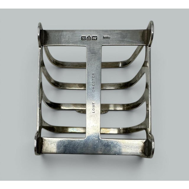 Antique Sterling Silver Pair Lowe Toast Rack Crystal Salt Cellars 1910 7.9 Ozs For Sale - Image 4 of 6