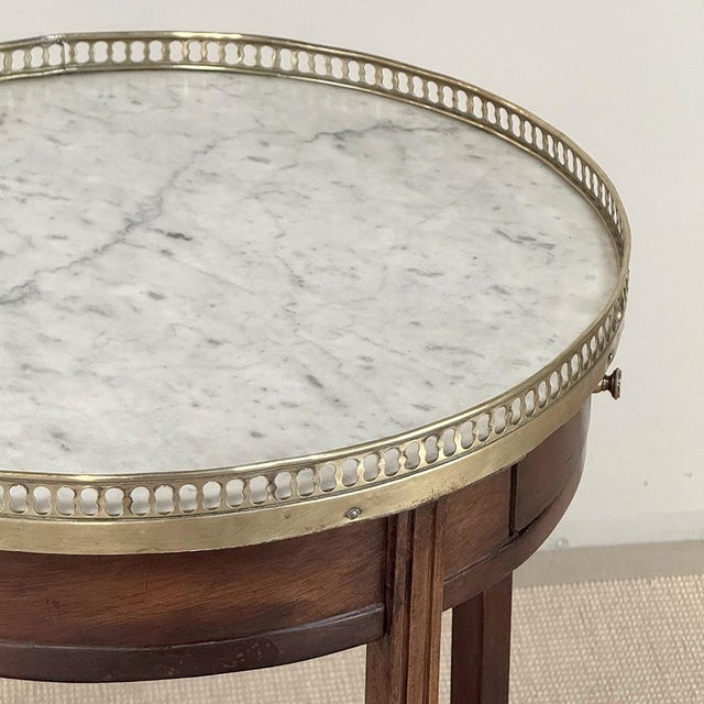 Louis XVI Mahogany Table ~ Gueridon With Carrara Marble and Brass For Sale - Image 16 of 18
