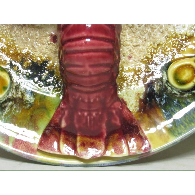 Dark Pink Vintage Portuguese Majolica Lobster Wall Plate For Sale - Image 8 of 18