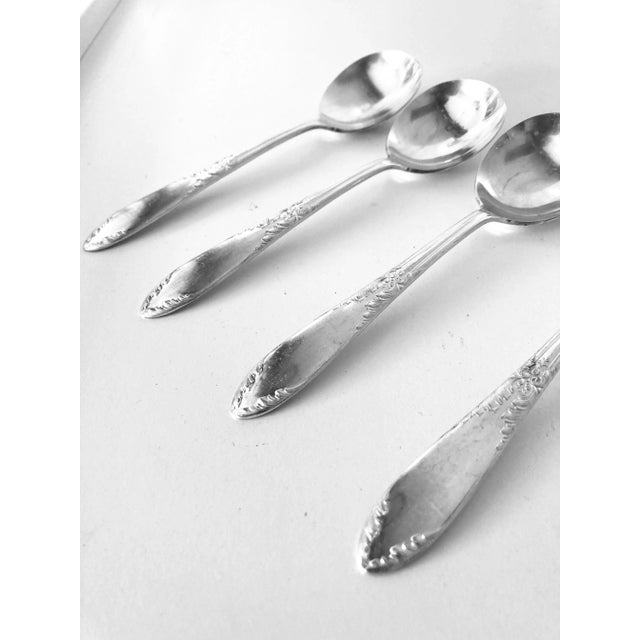 Shabby Chic Vintage National Silver Co. Silver Plated Soup Spoons- Set of 4 For Sale - Image 3 of 5