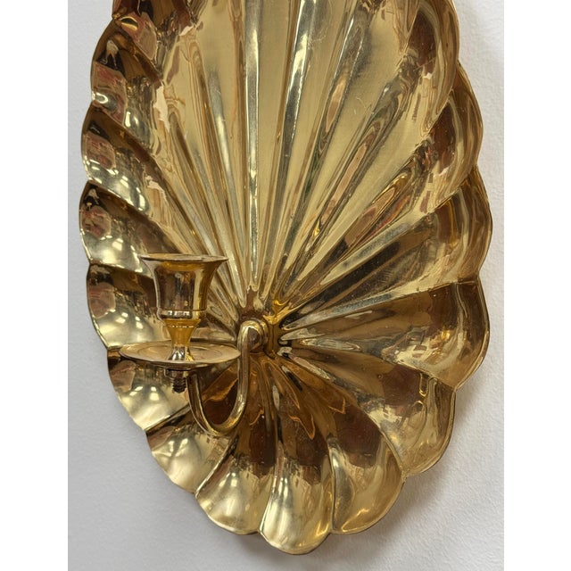 Late 20th Century Vintage Hollywood Regency Style Brass Candle Wall Sconces, a Pair For Sale - Image 5 of 7