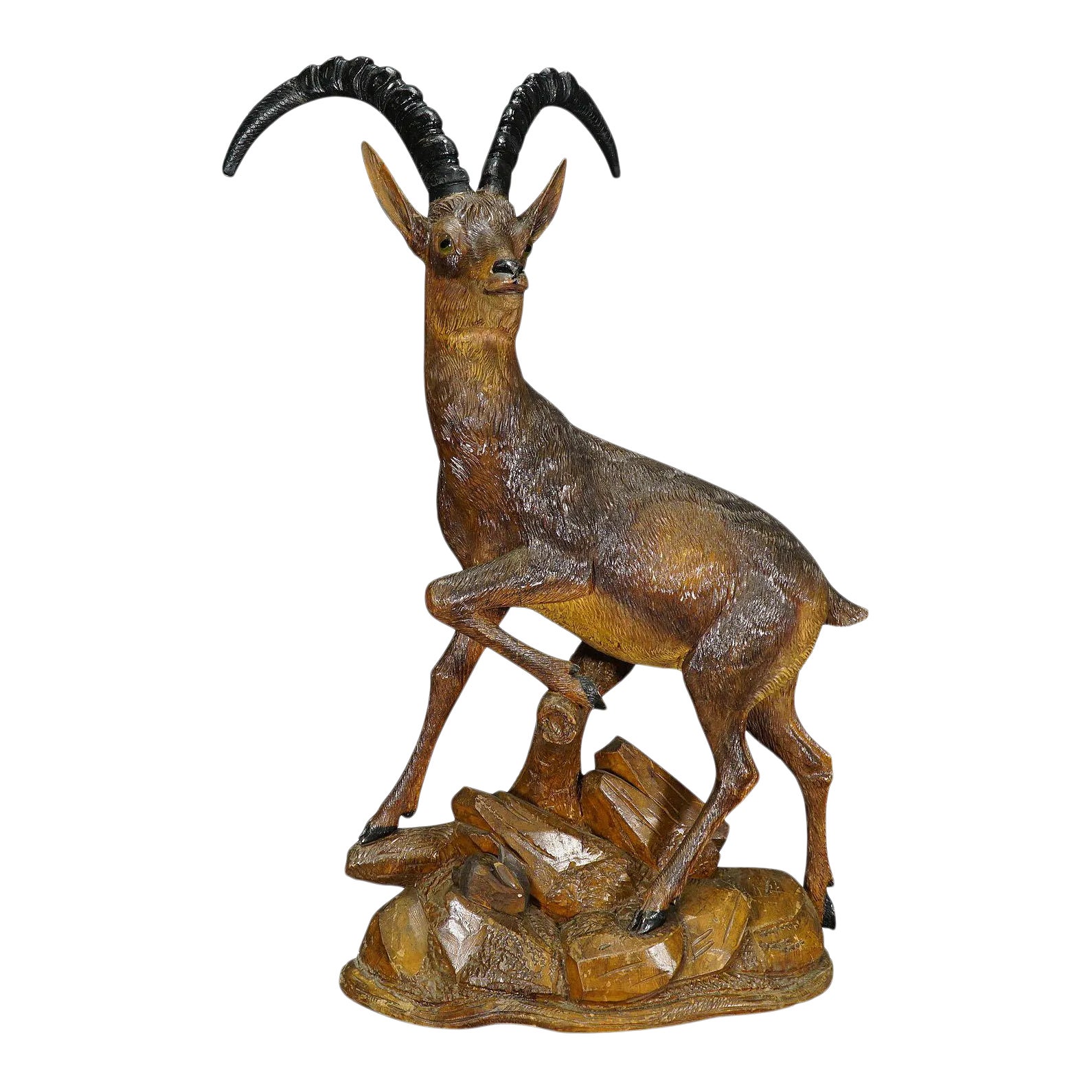 Large Black Forest Woodcarving Ibex Sculpture, Austria Ca