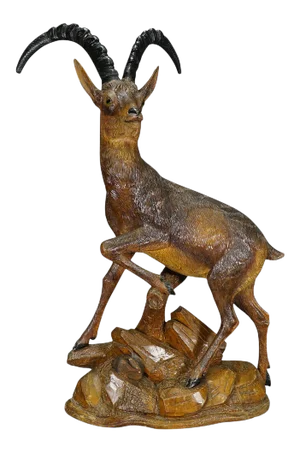 Large Black Forest Woodcarving Ibex Sculpture, Austria Ca. 1920