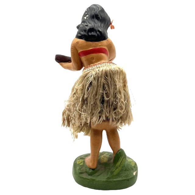 Original post-war ceramic chalkware dancing Hawaiian Hula girl figurine made from lightweight plaster and painted in...