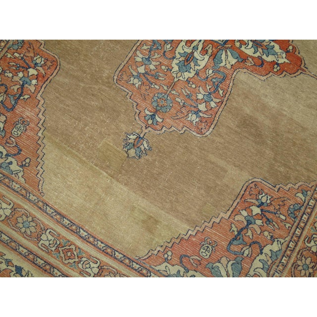 20th Century Camel Orange Blue Color Persian Open Medallion Room Size Rug - 7'6" x 9'8" For Sale - Image 4 of 6