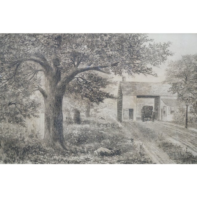 Antique Charles Gondel Mailman Horse & Carriage Panoramic Landscape Etching 25" For Sale - Image 12 of 13