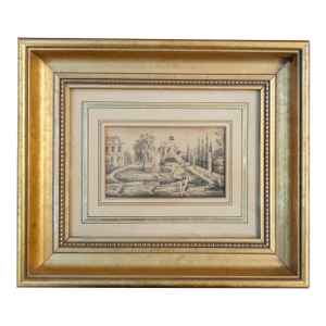 19th Century European English Pen and Ink Genre Scene With Women in a Garden