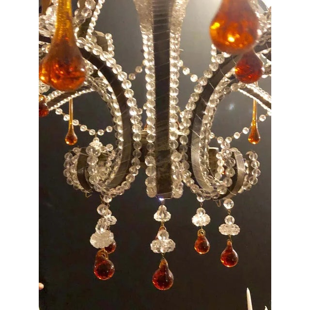 Brown Eight Light Beaded Chandelier With Colored Tear Drop Prisms, Circa 1960 For Sale - Image 8 of 13